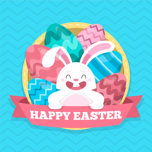 Vector gratuito feliz día de pascua con adorable conejito