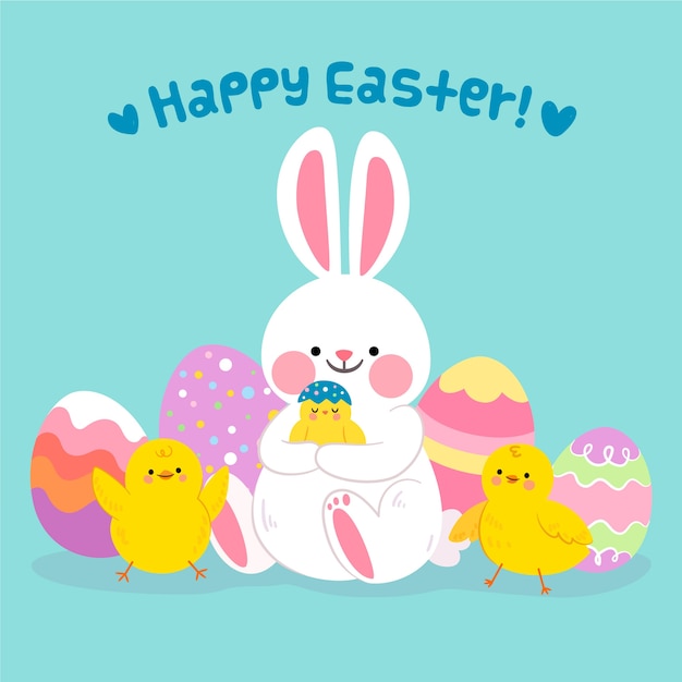 Feliz día de pascua banner con conejito