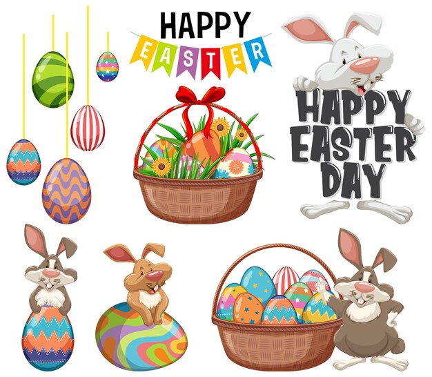 Feliz día de pascua con conejito y huevos