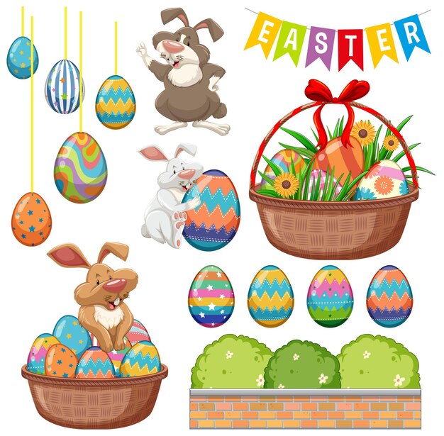 Feliz día de pascua con conejito y huevos