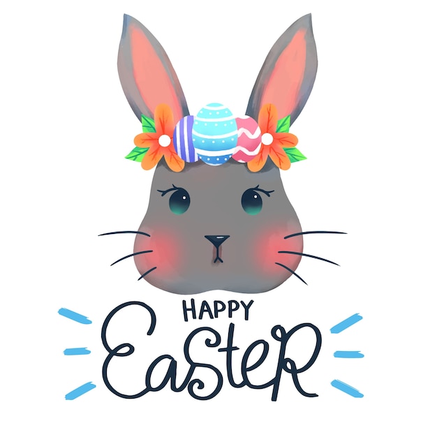 Vector gratuito feliz día de pascua con conejo y huevos