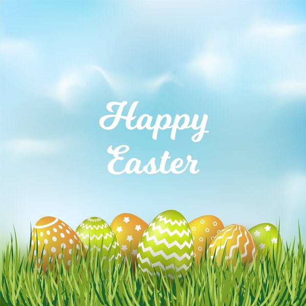 Feliz día de pascua diseño borroso con huevos