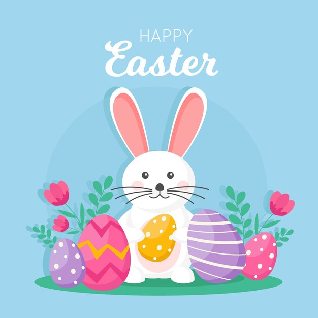 Feliz dia de pascua en diseño plano