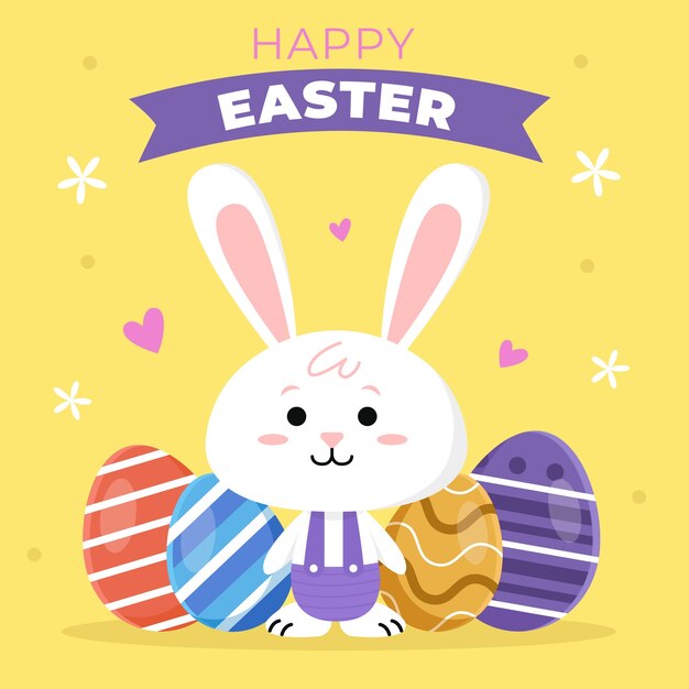 Feliz dia de pascua en diseño plano