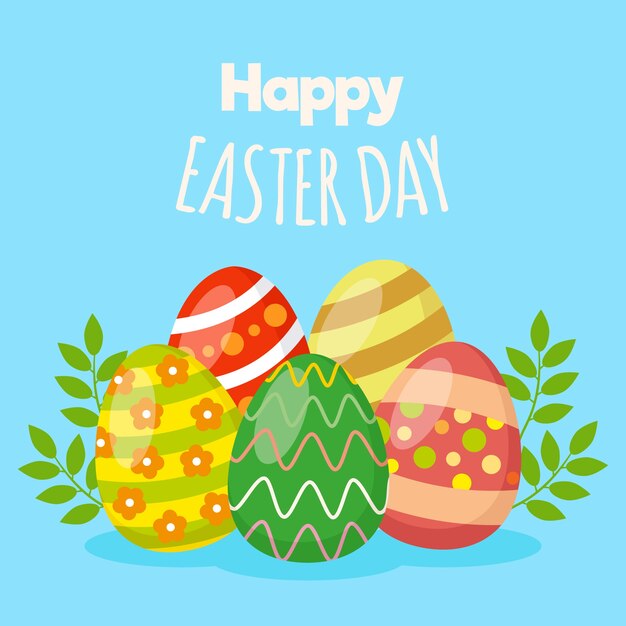 Feliz dia de pascua con huevos pintados
