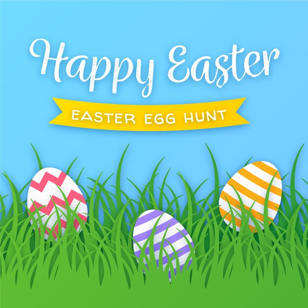 Feliz día de pascua en papel con huevos