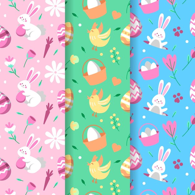 Feliz día de pascua de patrones sin fisuras con pollo y conejitos