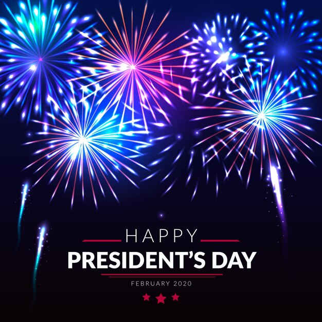 Feliz día del presidente con fuegos artificiales en la noche.