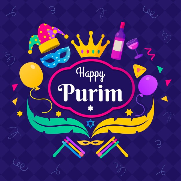 Feliz día de purim banner con decoraciones