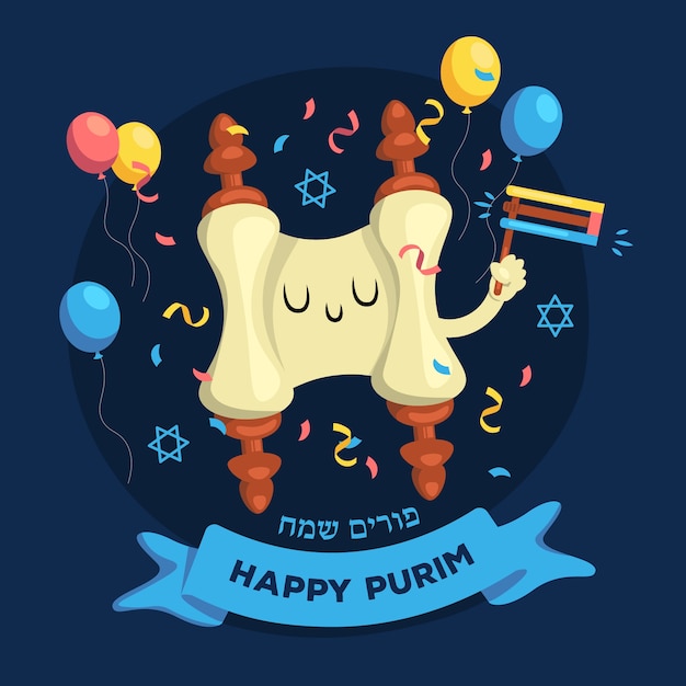 Feliz día de purim en diseño plano