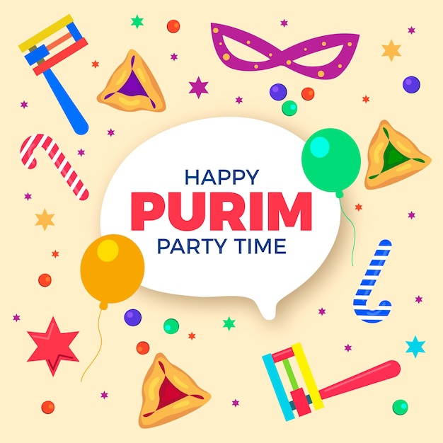 Feliz día de purim estilo plano