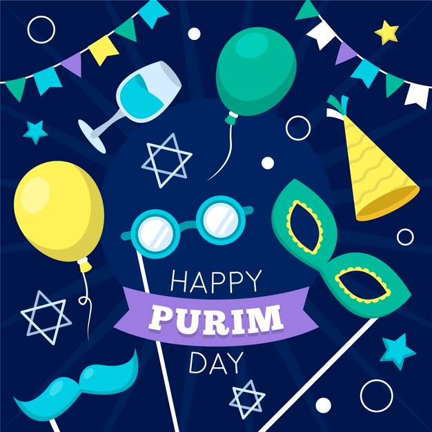 Feliz día de purim, máscaras y globos de carnaval.