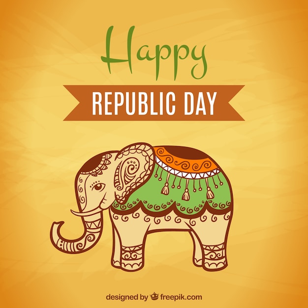 Vector gratuito feliz día de la república india con elefante decorativo