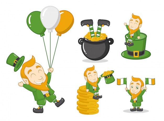 Vector gratuito feliz día de san patricio, duende con objetos irlandeses