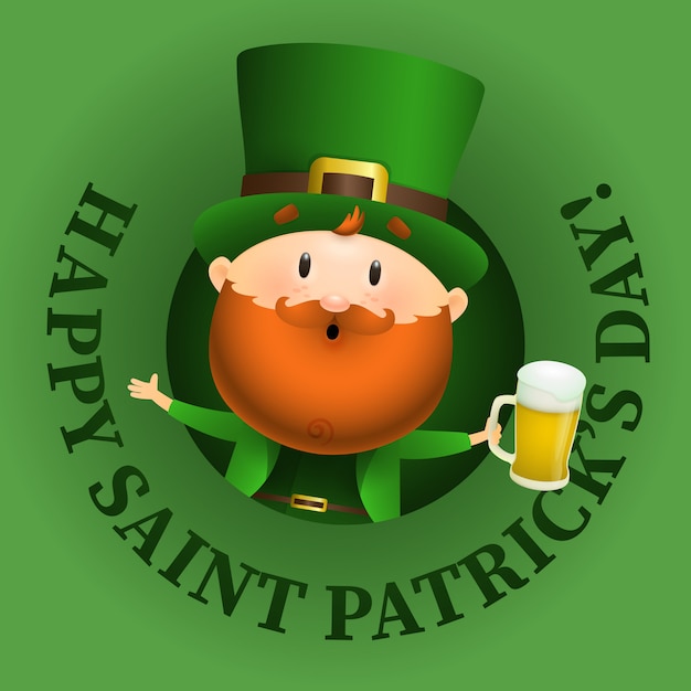 Feliz día de san patricio letras y leprechaun con cerveza