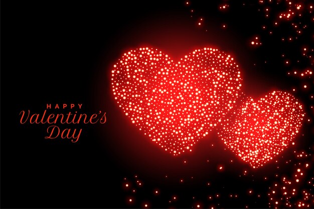 Feliz día de San Valentín brilla tarjeta de felicitación de corazones rojos