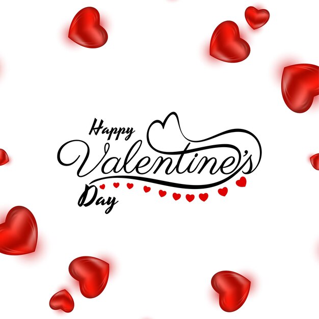 Feliz día de San Valentín celebración hermoso fondo de diseño de texto con vector de corazones rojos