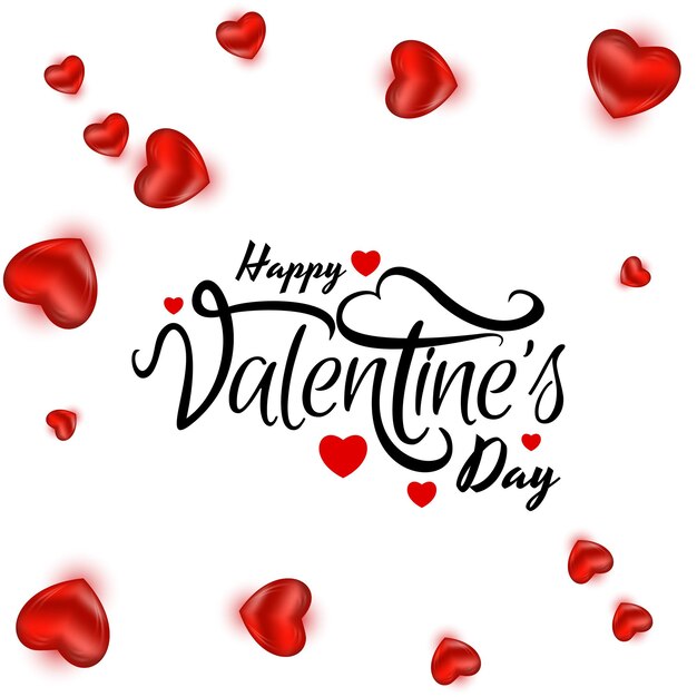 Feliz día de San Valentín celebración hermoso fondo de diseño de texto con vector de corazones rojos