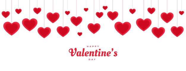 Vector gratuito feliz día de san valentín colgando banner de corazones decorativos