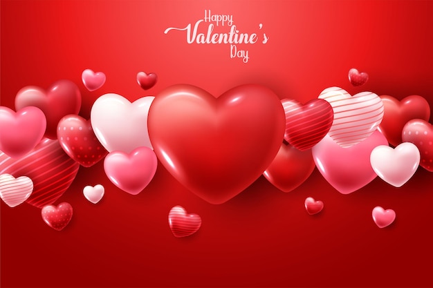 Vector gratuito feliz día de san valentín con corazones 3d