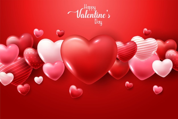 Feliz día de San Valentín con corazones 3D
