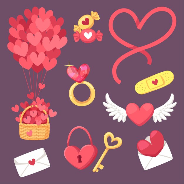 Feliz Día de San Valentín Elemento de diseño de San Valentín Objeto aislado en el diseño de fondo púrpura para banners web poster flyer folletos tarjetas de felicitación cubierta y otros