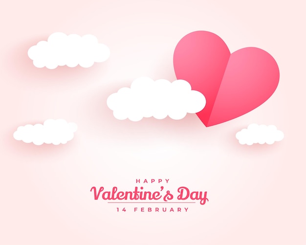 Vector gratuito feliz día de san valentín estilo papel nube y fondo de corazón