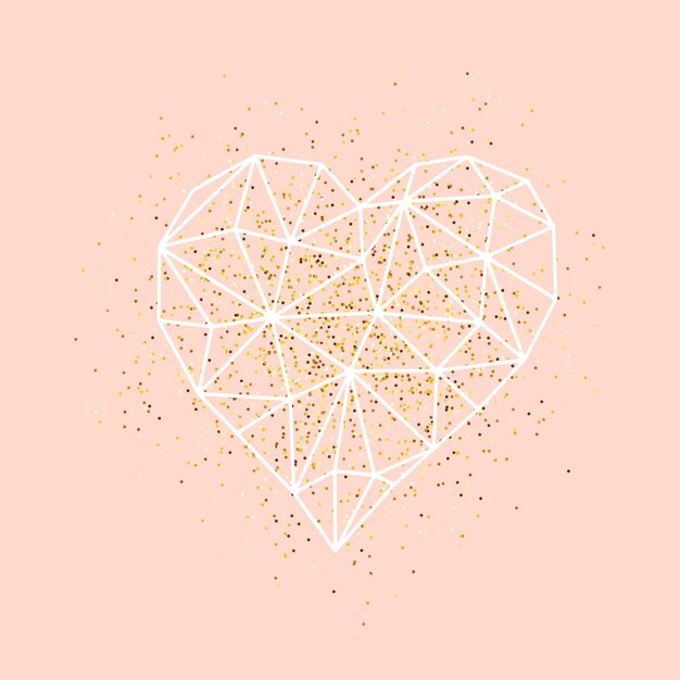 Feliz día de San Valentín tarjeta de felicitación de amor con forma de corazón de estilo polivinílico bajo blanco en fondo de brillo dorado. Ilustración vectorial EPS10