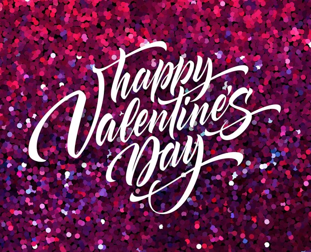 Feliz día de San Valentín tarjeta de felicitación con letras sobre fondo de brillo rojo. Ilustración vectorial EPS10