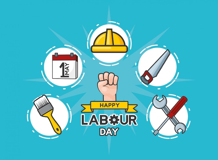 Vector gratuito feliz día del trabajo conjunto de la ilustración de objetos de trabajo del día del trabajo