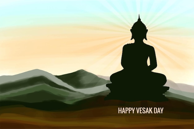 Vector gratuito feliz día vesak buddha purnima desea fondo de tarjeta de felicitación