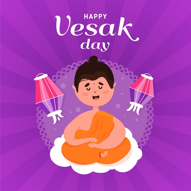 Vector gratuito feliz día de vesak con monje