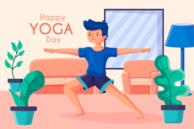 Vector gratuito feliz día de yoga deporte en interiores