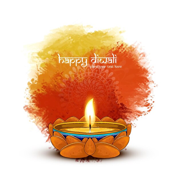 Feliz diseño de Diwali con fondo de la fiesta de la lámpara de aceite diya de acuarela