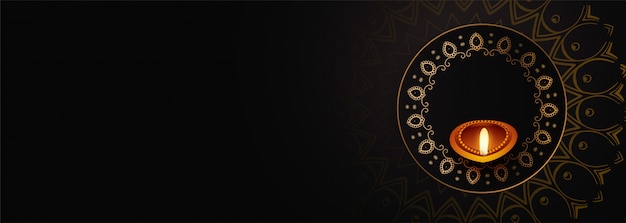 Vector gratuito feliz diwali banner de color negro con espacio de texto