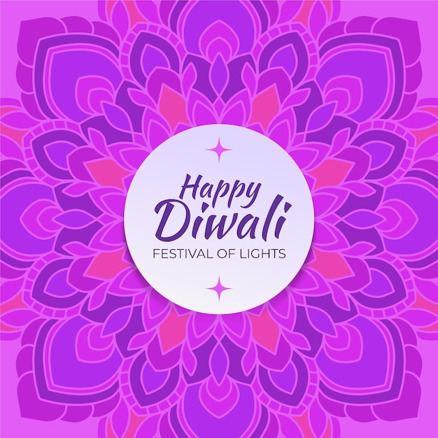 Feliz diwali dibujado a mano en tonos violetas