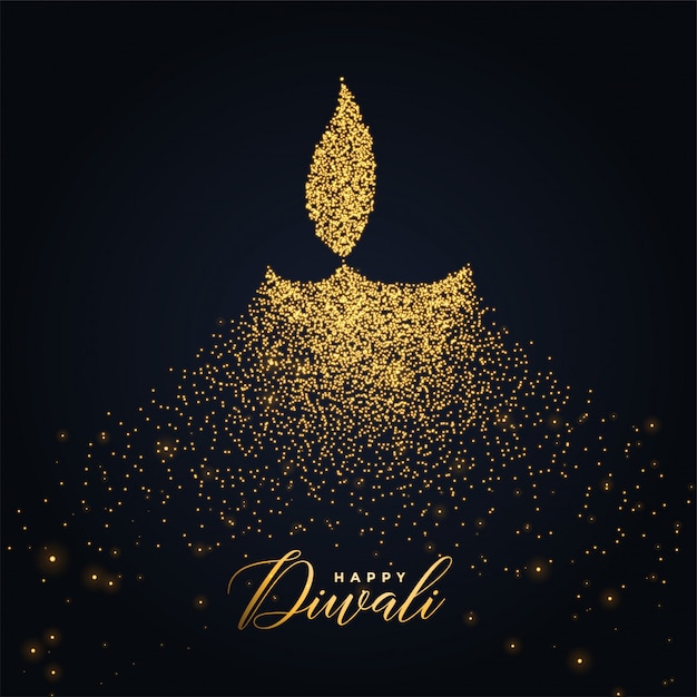 Vector gratuito feliz diwali diya diseño hecho con partículas brillantes.