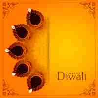 Vector gratuito feliz diwali fondo amarillo con diya decorativa