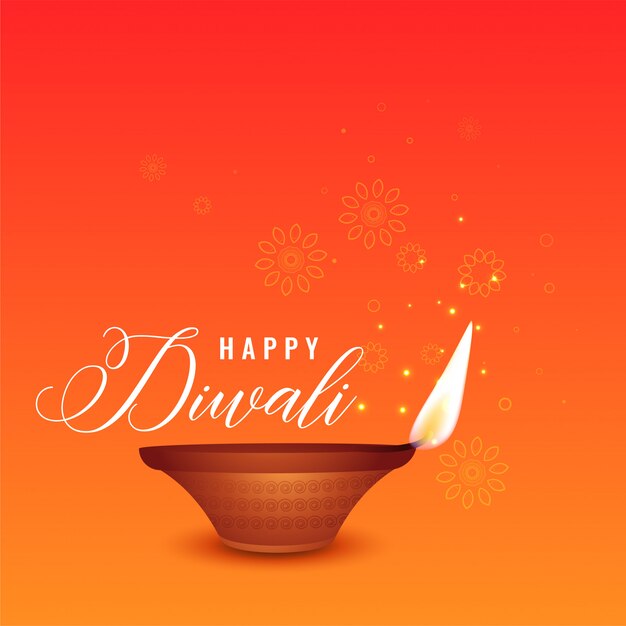 Feliz diwali hermoso fondo naranja con diya realista