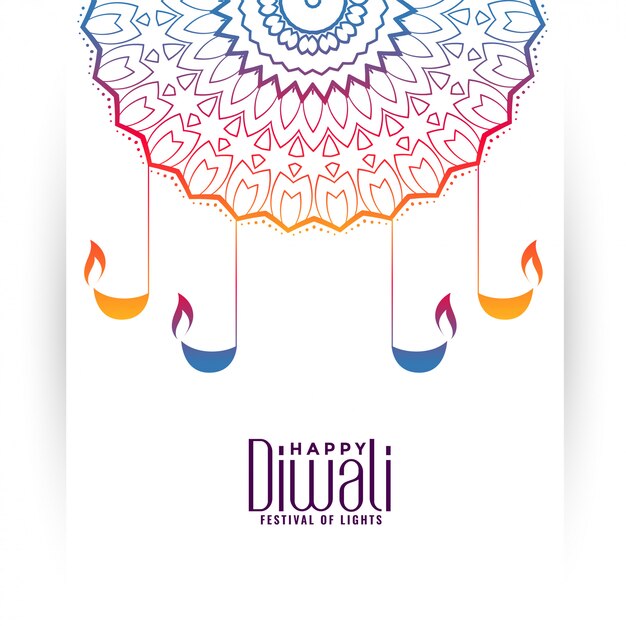 Feliz diwali ilustración colorida decorativa con diya