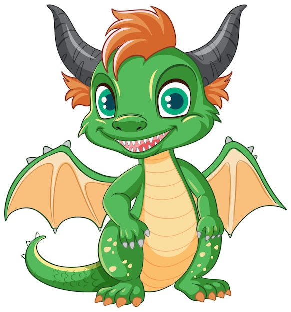 Feliz dragón verde de dibujos animados sonriendo