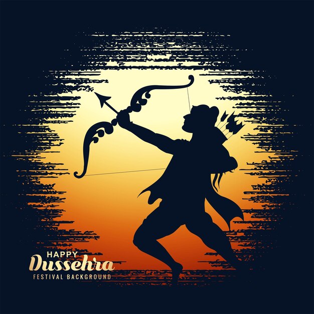 Feliz dusshera ilustración de lord rama con arco dando fondo de vacaciones de tarjeta