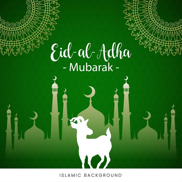 Feliz Eid Al Adha Saludos Verde Dorado Fondo blanco Islámico Social Media Banner Vector libre