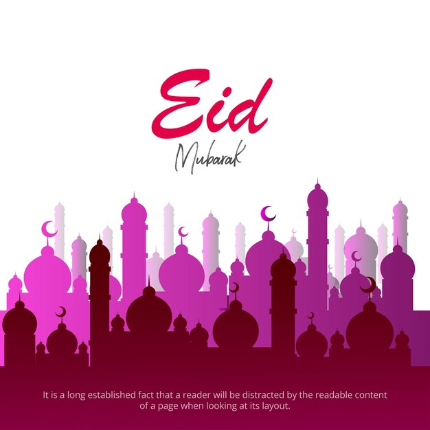 Feliz Eid Saludos Fondo Blanco Púrpura Banner Redes Sociales Islámicas