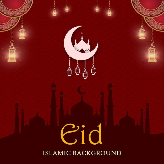 Feliz Eid Saludos Fondo Granate Banner De Redes Sociales Islámicas