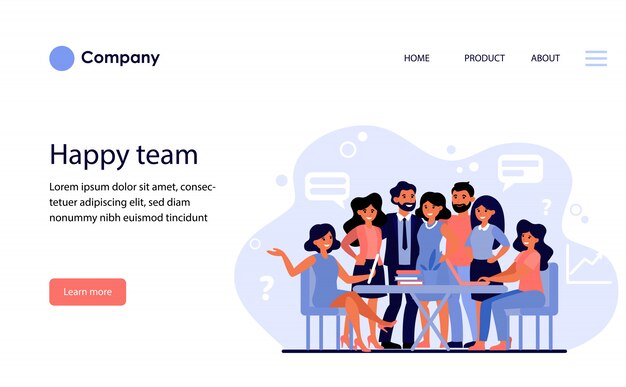 Feliz equipo de negocios unidos. Plantilla de sitio web o página de destino