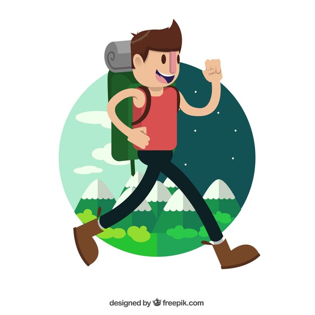 Feliz excursionista viajando alrededor del mundo