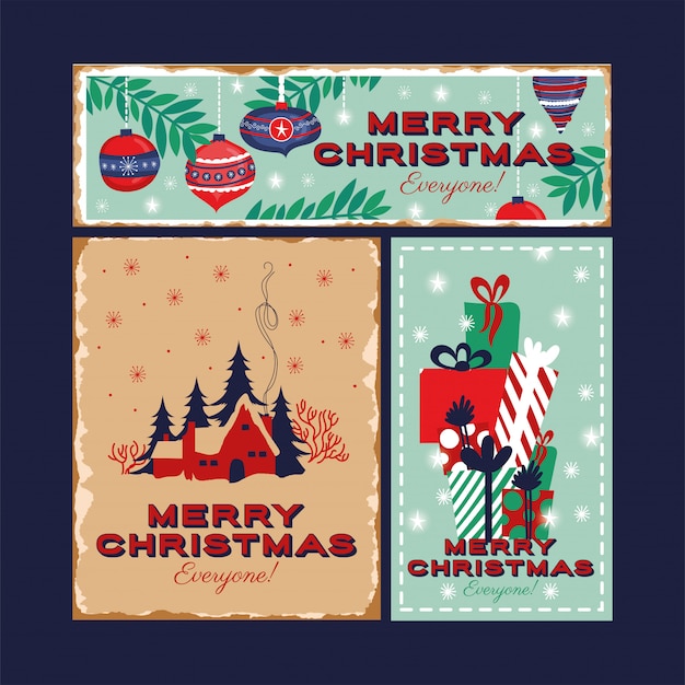 Vector gratuito feliz feliz navidad paquete de tarjetas