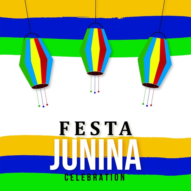 Feliz Festa Junina Amarillo Azul Verde Fondo Diseño de redes sociales Banner Vector libre