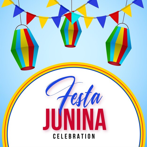 Feliz Festa Junina Azul Amarillo Rojo Fondo Redes Sociales Diseño Banner Vector Gratis